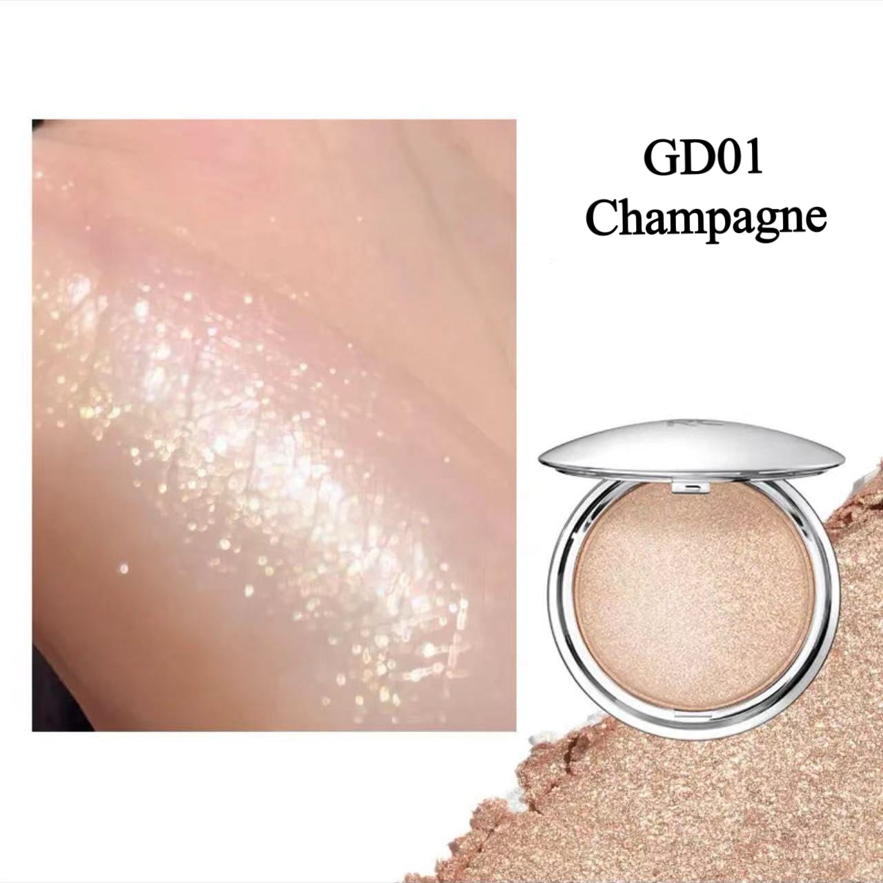 FOCALLURE Shimmer Face Highlighter Makeup Powder, Gel to Powder Glow Finish, Leaving a Lightweight & Healthy Radiance, Long Lasting Luminous Face Body Highlighter Makeup,GD01 New World